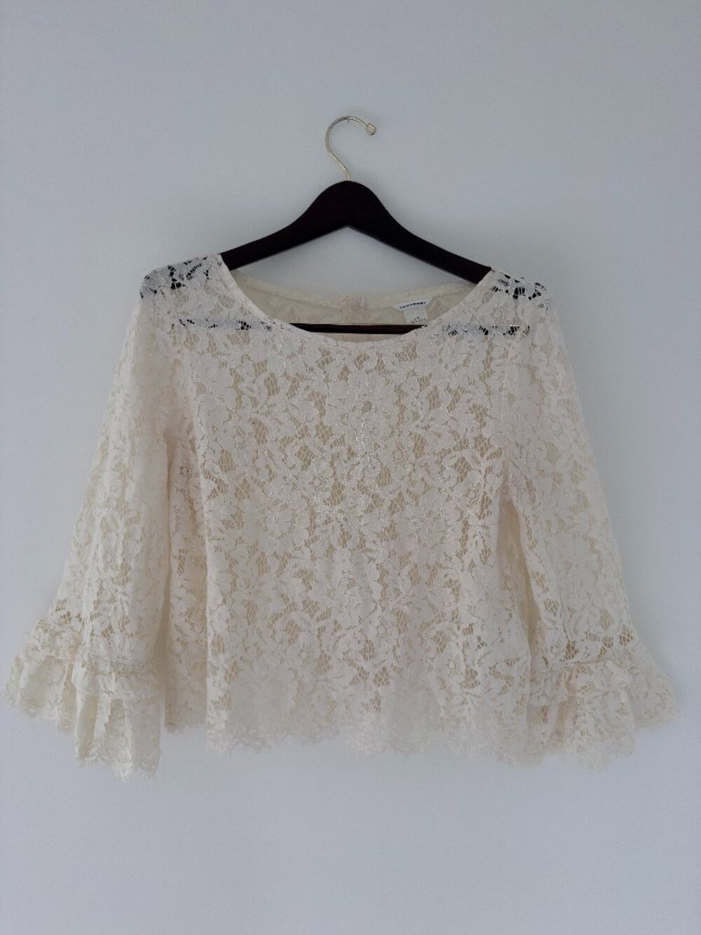 Club Monaco Ivory Floral Lace Bell Sleeve Blouse Top L Romantic Boho